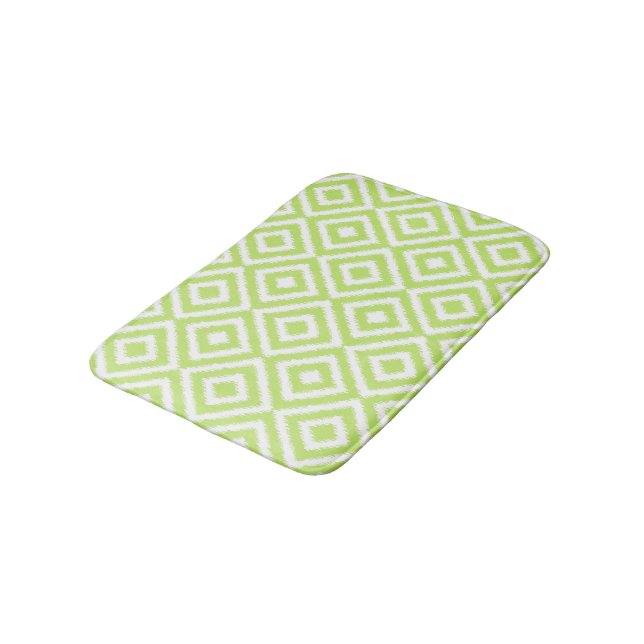 Hip Lime Green Ikat Diamond Squares Mosaic Pattern Bathroom Mat (Angled)