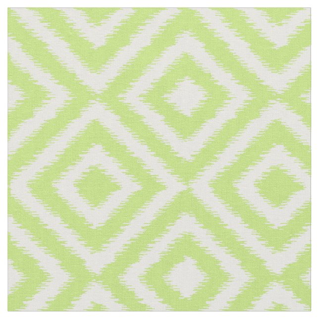 Hip Lime Green Ikat Diamond Squares Mosaic Pattern Fabric (Close Up)