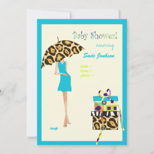 Hip Mama Baby Shower/ blue dress / leopard spots Invitation