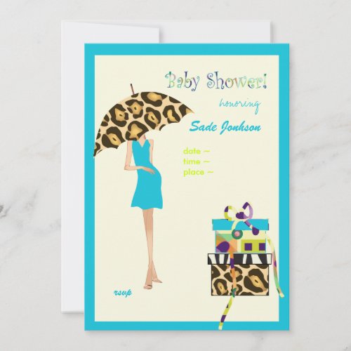 Hip Mama Baby Shower blue dress  leopard spots Invitation