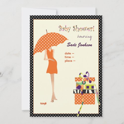 Hip Mama Baby Shower/ orange/ polka dots Announcement