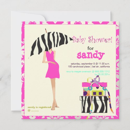 Hip mama hot pink damaskzebra baby shower invitation
