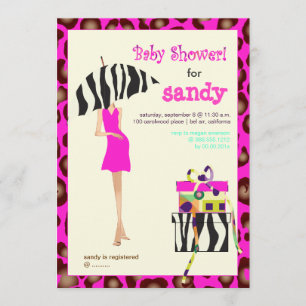 Hip mama, hot pink jaguar/zebra baby shower invitation