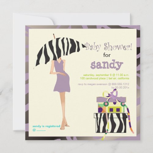 Hip mama, purple zebra baby shower invites