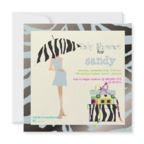 Hip mama, silver blue zebra baby shower invitation