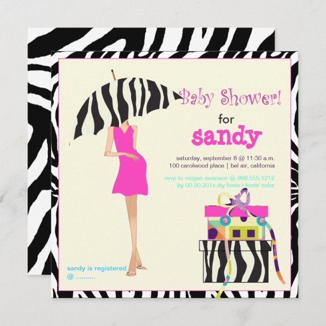Hip mama, zebra baby shower invitation (Front/Back)