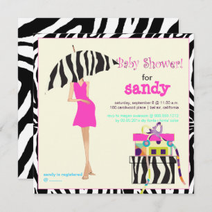 Hip mama, zebra baby shower invitation