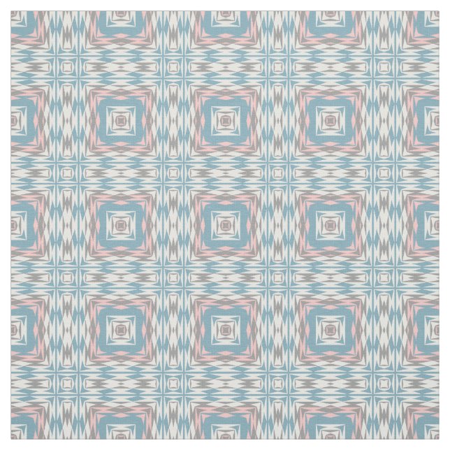 Hip Mauve Blush Pink Light Blue Tribal Art Pattern Fabric (Swatch)