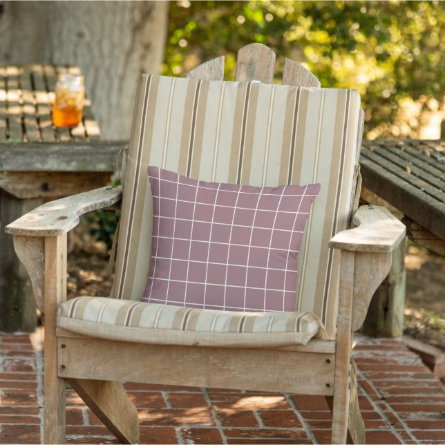 Hip Mauve Taupe Retro Mod Squares Art Pattern Outdoor Pillow (Chair)