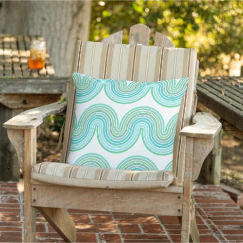 Hip Mint Green Turquoise Blue White Wave Pattern Outdoor Pillow