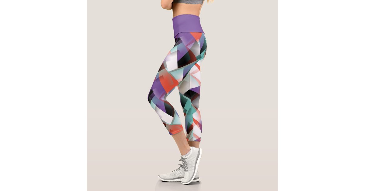 Hip Modern Abstract Geometric Mosaic Art Pattern Capri Leggings