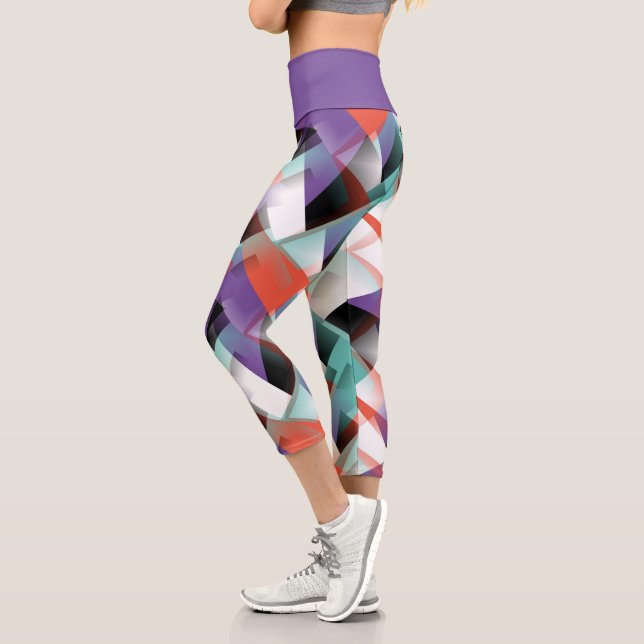 Hip Modern Abstract Geometric Mosaic Art Pattern Capri Leggings (Left)