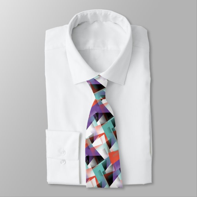 Hip Modern Abstract Geometric Mosaic Art Pattern Neck Tie (Tied)