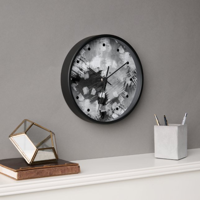 Hip Modern Black Gray White Abstract Geometric Art Clock (Office)