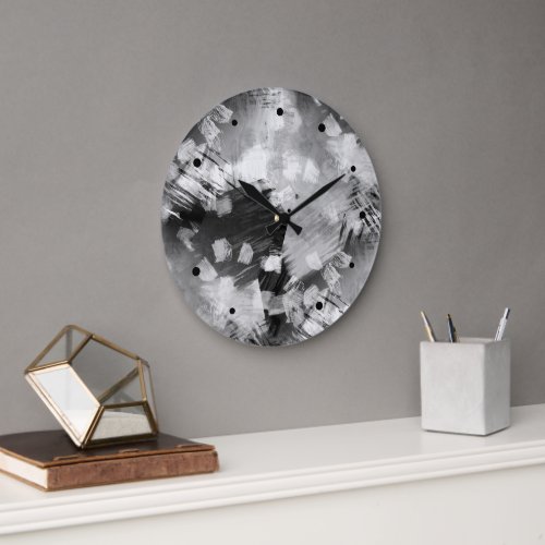 Hip Modern Black Gray White Abstract Geometric Art Large Clock