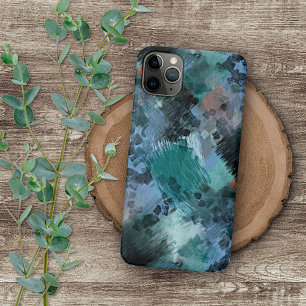 Hip Modern Teal Green Violet Blue Brushstrokes Art iPhone 12 Case