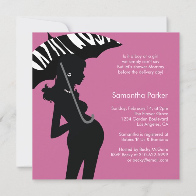 Hip Mom Umbrella Baby Shower Invitation Card (Front)