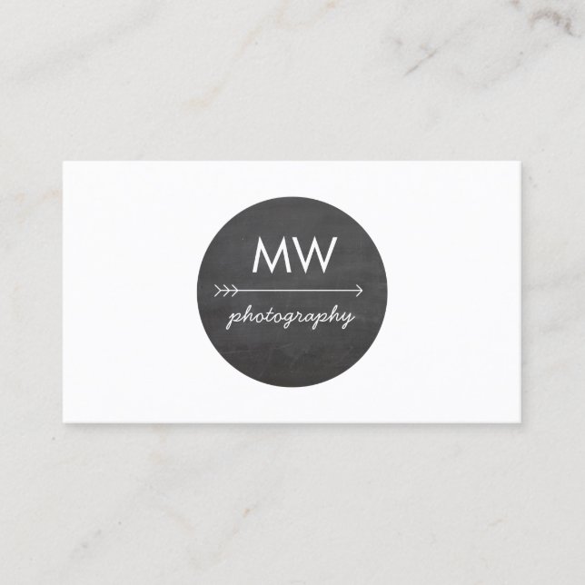 Hip Monogram Arrow Chalkboard Circle Business Card (Front)
