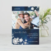 Hip Navy Blue Winter Photo Wedding Save the Date (Standing Front)
