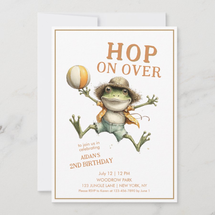 Hip On Over Frog Second Birthday Invitation