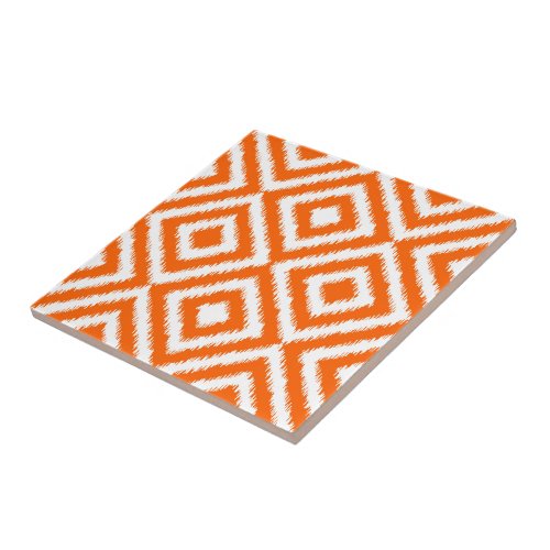 Hip Orange Ikat Diamond Squares Mosaic Pattern Ceramic Tile