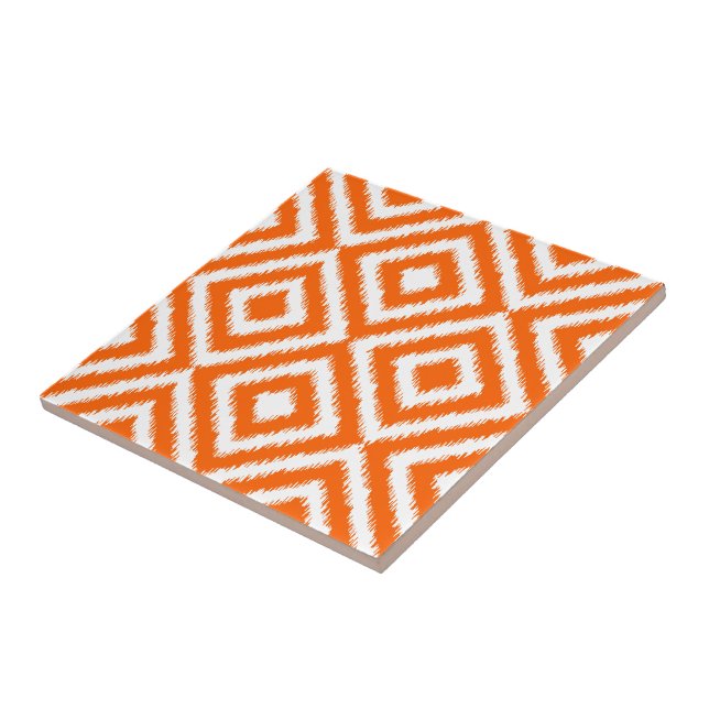 Hip Orange Ikat Diamond Squares Mosaic Pattern Ceramic Tile (Side)