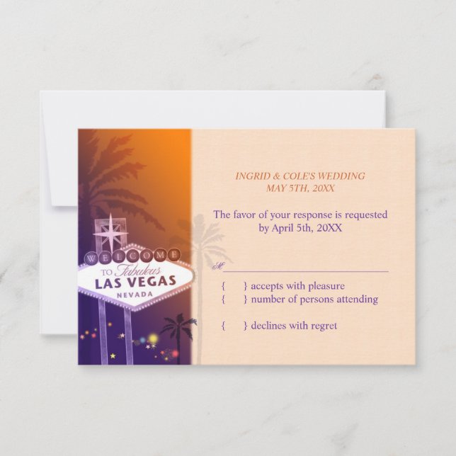Hip Orange Purple Las Vegas Wedding RSVP (Front)