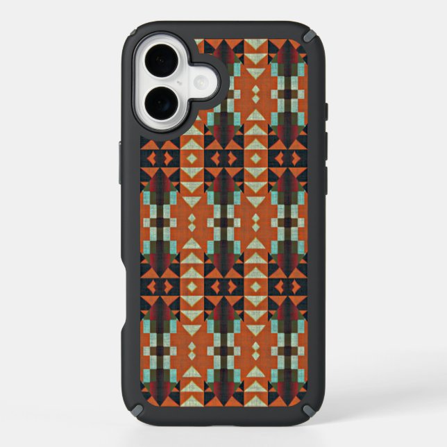 Hip Orange Red Turquoise Green Blue Mosaic Art Speck iPhone Case (Front)