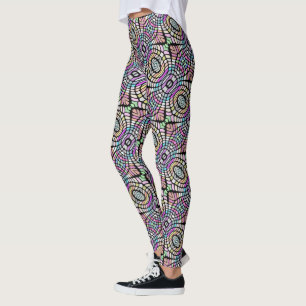 Hip Pastel Colors And Black Oriental Tribal Art Leggings