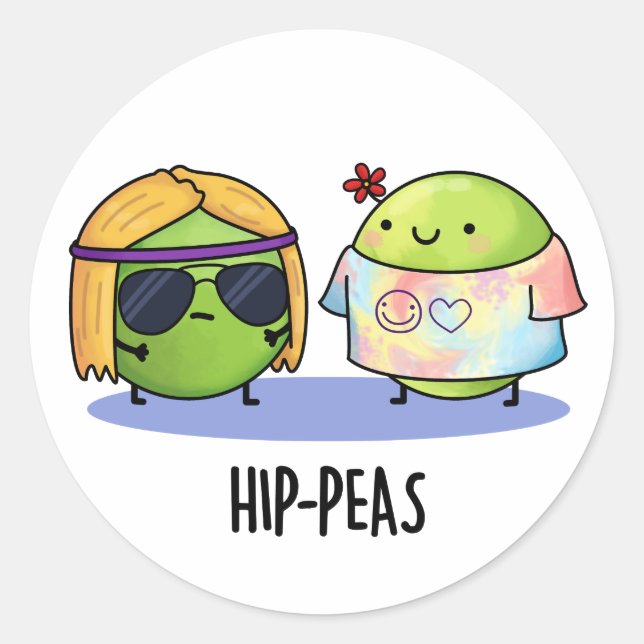 Hip-peas Funny Hippie Peas Pun  Classic Round Sticker (Front)