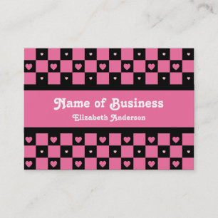 Hip Pink and Black Hearts Stylish Checker Pattern Business Card