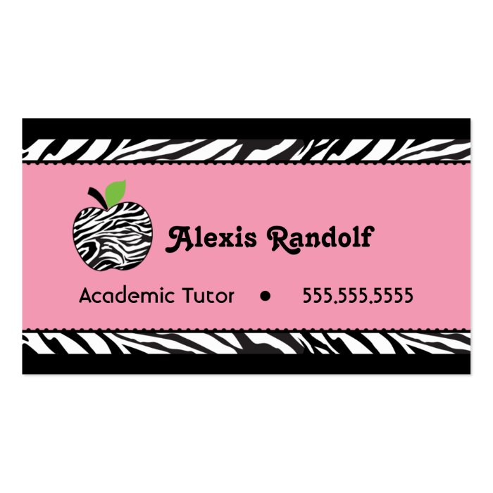 Hip Pink and Zebra Tutor Business Card