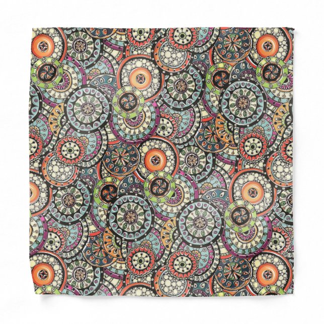 Hip Pink Blue Orange Lime Green Floral Circles Art Bandana (Front)