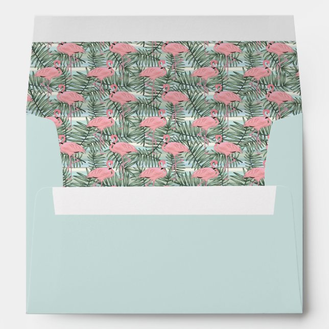 Hip Pink Flamingoes Cute Palm Leafs Pattern Envelope (Back (Bottom))
