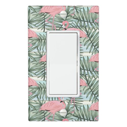 Hip Pink Flamingoes Cute Palm Leafs Pattern Light Switch Cover