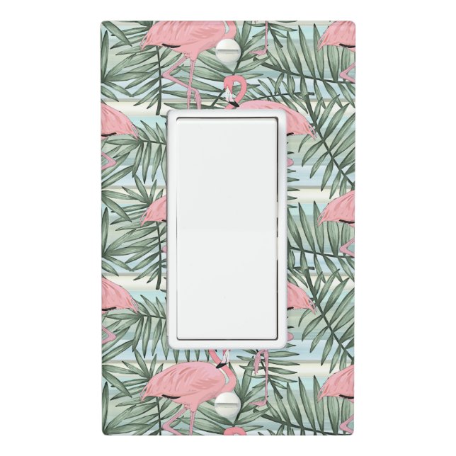 Hip Pink Flamingoes Cute Palm Leafs Pattern Light Switch Cover (In Situ)