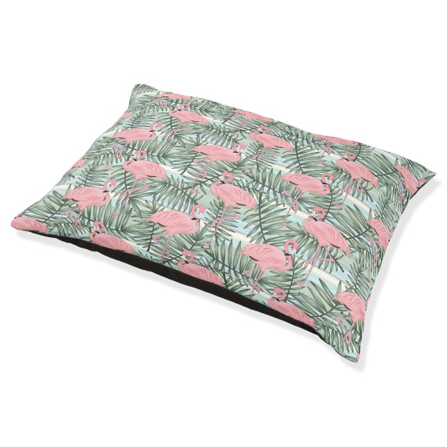 Hip Pink Flamingoes Cute Palm Leafs Pattern Pet Bed (Angled)