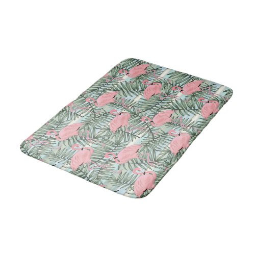 Hip Pink Flamingoes Palm Leafs Art Pattern Bath Mat