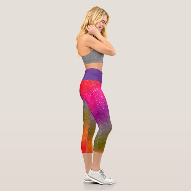Hip Rainbow Cosmic glitter High Waisted Capri Leggings (Right)