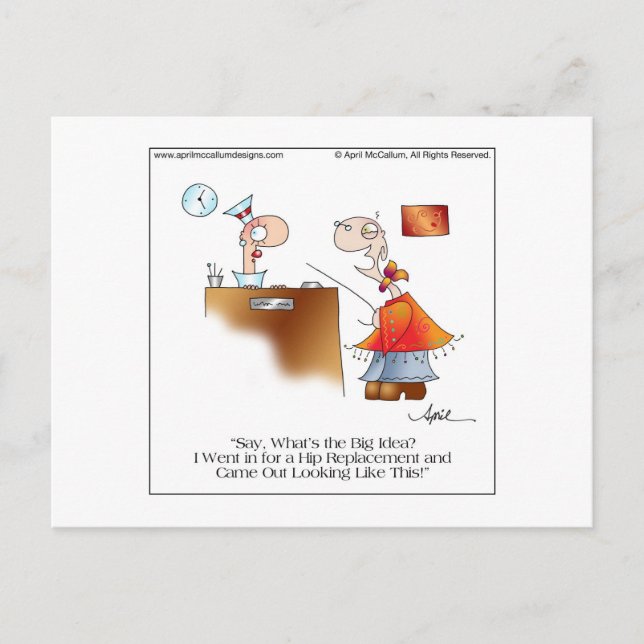 HIP REPLACEMENT Cartoon Postcard by April McCallum (Front)
