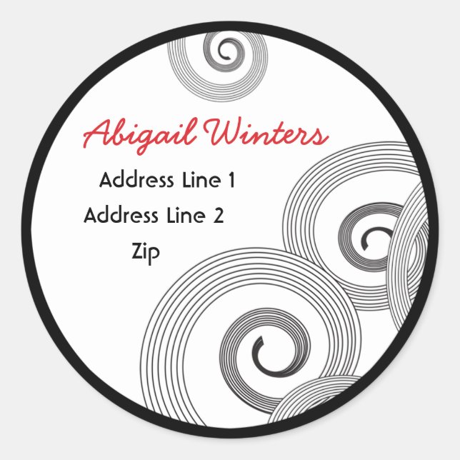 Hip Retro Black Swirl and Red Address Label (Front)