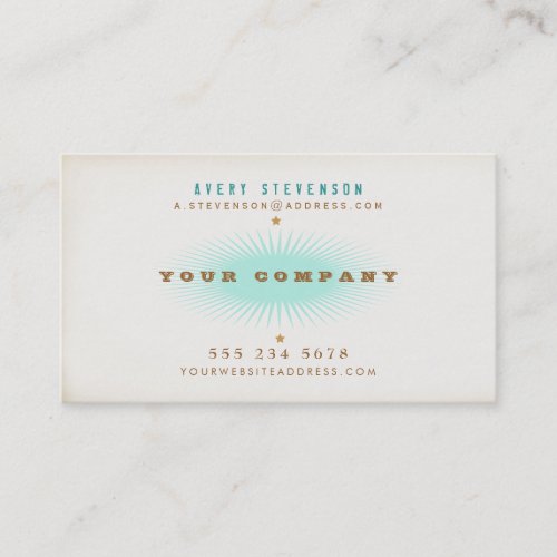 Hip Retro Style Typography Turquoise Burst Business Card