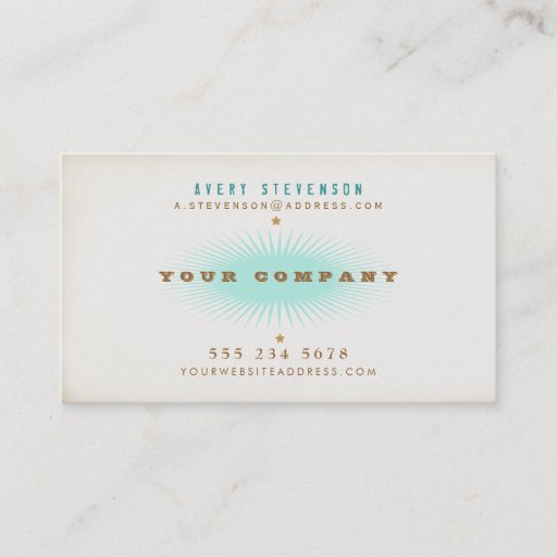 Customizable Hip Retro Style Typography Turquoise Burst Business Card