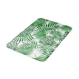 Hip Retro Tropical Green Palm Leafs Pattern Bathroom Mat