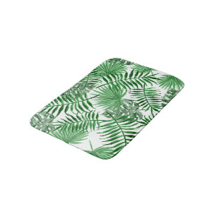 Hip Retro Tropical Green Palm Leafs Pattern Bathroom Mat