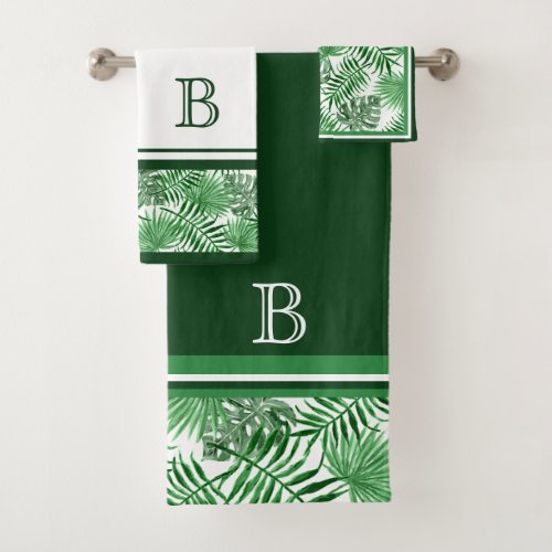 Hip Retro Tropical Green Palm Leafs Pattern Custom Bath Towel Set