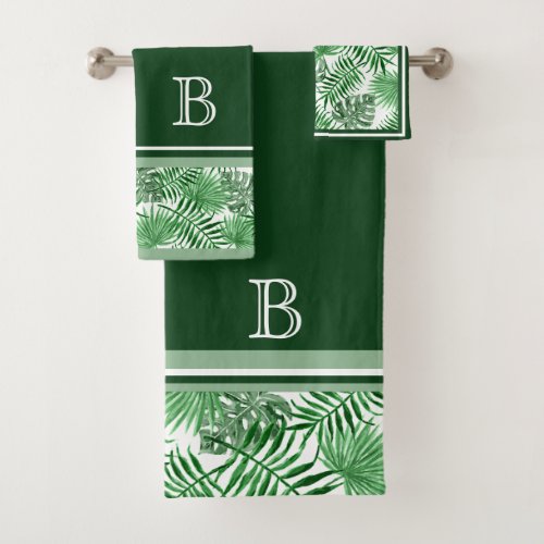 Hip Retro Tropical Green Palm Leafs Pattern Custom Bath Towel Set