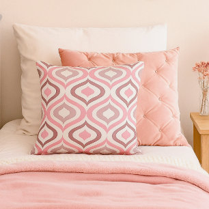 Hip Rose Pink Mauve Taupe White Ogee Waves Art Throw Pillow