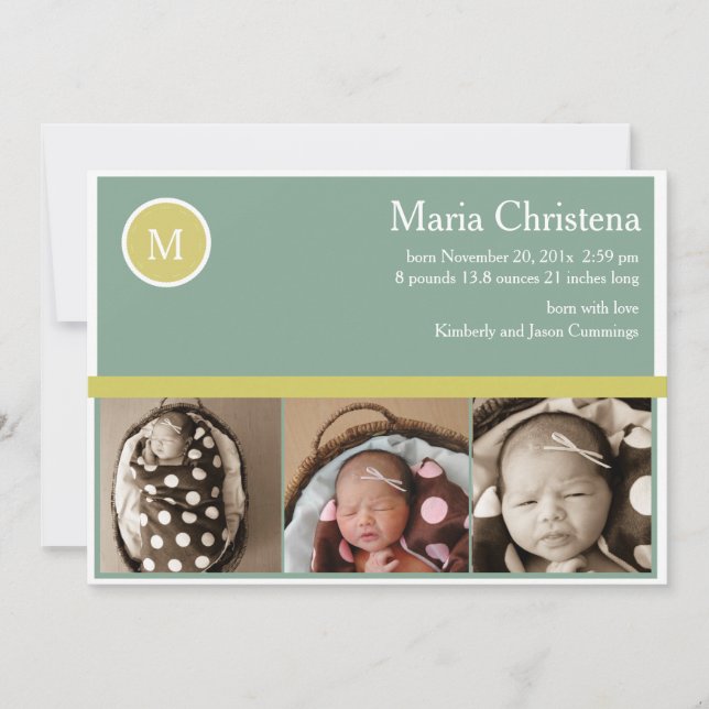 Hip Sage Green Newborn Photo Birth Announcement (Front)