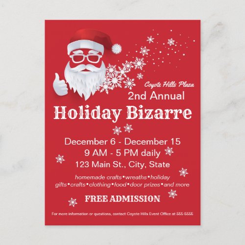 Hip Santa Claus Papercut on Red Christmas Event Announcement Postcard
